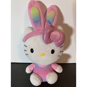 Sanrio Hello Kitty TY Pastel Ombré Rainbow Beanie Babies Plush Easter Bunny Ears